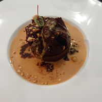 Warm chocolate cake with peanut sauce at Farbenfroh in Essen