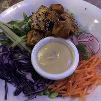 Buddha bowl with tofu  at Atlas Cafe in Courtenay