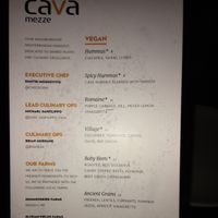 Vegan Menu at Cava Mezze in Rockville