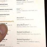 vegan menu at Cava Mezze in Rockville