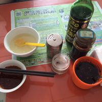 Create a dipping sauce from the condiments found on each table! at Vegetable Dumplings in Chengdu