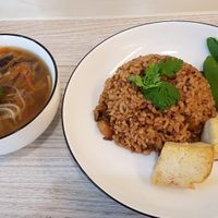 Shark fin melon soup with chestnut rice at Simple Lifestyle Healthy Vegetarian Cafe in Central Singapore