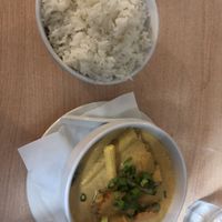 Red curry with tofu and vegetable and steamed rice  at Menu Thai Cuisine in Port Douglas
