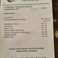 Vegan menu at French Bakery in Kathmandu