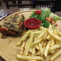 Vegan lasagne at French Bakery in Kathmandu