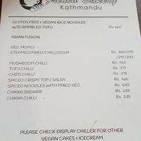 Menue at French Bakery in Kathmandu