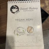 Separate vegan menu  at French Bakery in Kathmandu