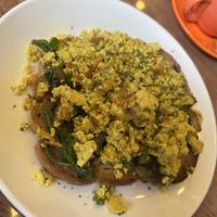 Scrambled tofu with Mushrooms and spinach and toastt  at French Bakery in Kathmandu