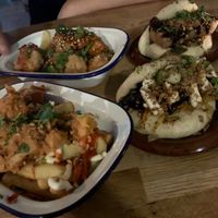 Jackfruit fries, chilli tofu bites, tofu bao & mushroom bulgogi bao! at The Pond in Brighton