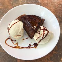 Vegan sticky toffee pudding and vegan ice cream  at The Corra Linn in Salou
