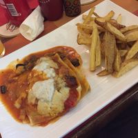 Vegan Lasagne and chips  at The Corra Linn in Salou