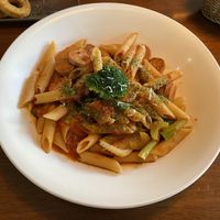 Spicy marinara pasta with veggie sausage  at Veggie Wonderland in Taichung