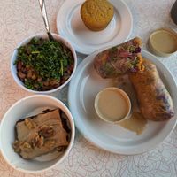 Adzuki brownie, hoppin John bowl (special), fresh veggie rolls, and a delicious corn muffin at The Full Bowl in Cedar Rapids