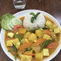 Yellow vegetable curry with tofu at Big Tree Cafe in Luang Prabang
