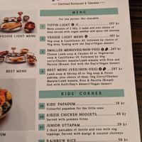 Part of the menu at The South Indian - Vesterbrogade in Copenhagen