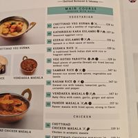 Part of the menu at The South Indian - Vesterbrogade in Copenhagen