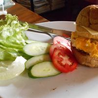 Blue Diamond 28 Chiang Mai, Tofu, egg, cheese and avocado burger at Blue Diamond in Chiang Mai