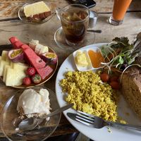 Tofu scramble and cinnamon bun  at Blue Diamond in Chiang Mai
