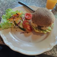 Vegan sandwich with mushrooms, onions, avocado, tofu and vegan cheese at Blue Diamond in Chiang Mai