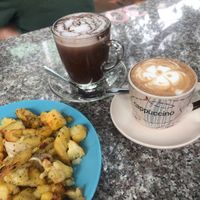 Vegan hot chocolate, cappuccino and hash brown  at Blue Diamond in Chiang Mai