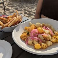 Tri color cauliflower and hand cut french fries at Tin Pan Alley in Provincetown