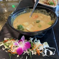 Curry with vegetables and tofu (Partially eaten, sorry!). Comes with a large side of rice at Noi Thai in Honolulu