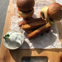 Vegan cheeseburger with chickpea fries at Mandala in Belgrade