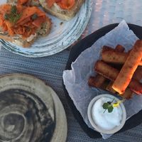 Carrot tartine and chickpeas fries at Mandala in Belgrade