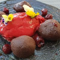 Chocolate ganache and raspberry sorbet at Mandala in Belgrade
