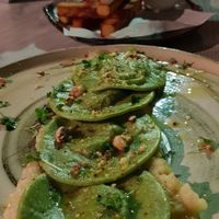 Ravioli with vegan cream and chives  at Mandala in Belgrade
