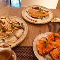 Carrot lox, baked jacket potato and chickpea crepe at Mandala in Belgrade
