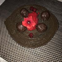 Raspberry sorbet with chocolate ganache at Mandala in Belgrade