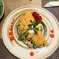 Chickpea Crèpe/Creamy Babyspinach/Red Peppers at Mandala in Belgrade