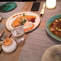 Avocado tartines, chickpea crêpe with veggie creamed filling and savoury mushrooms at Mandala in Belgrade