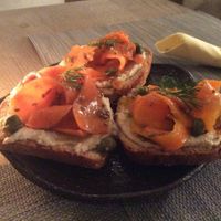 A carrot lox tartine at Mandala in Belgrade