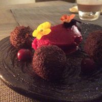 The delightful Chocolate berry balls. at Mandala in Belgrade
