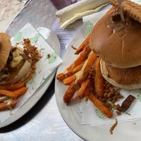 Biscoff Burger (vegan chicken and bacon, cheese, hash brown and Biscoff spread)   at Bailgate Deli in Lincoln