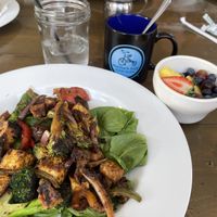 tofu stir fry & side of fruit  at Mama's Boy in Athens
