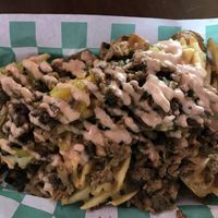 Philadelphia cheese steak n waffel fries at Morels Cafe in Louisville