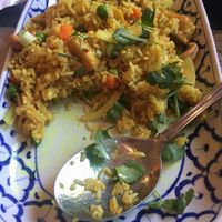 Pineapple fried rice made vegan with NO EGG and added tofu. Highly recommend. at Sawasdee Thai Cuisine in Ventura