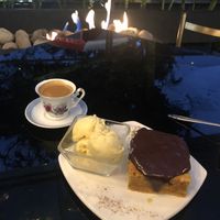 Carrot Cake with chocolate-peanut frosting + ice cream and good espresso  at Fratello Vegan in Cuenca