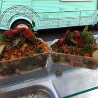 Large and small box with all the different salads - plus you can add feta and olives. They really pile them high! at Sunny's Olive Tree - Food Stall in London