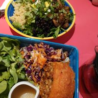 Cashew pastry roll and taco potato bowl, both super yummy!!  at The Accidental Vegan Cafe in Honiton