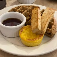 Waffle, tofu bacon, just egg  at Nourish Cafe in San Francisco