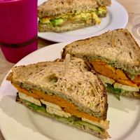 Frittata & banh mi & dragon smoothie at Nourish Cafe in San Francisco