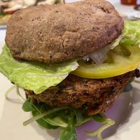 Nourish burger: black bean patty held together well! at Nourish Cafe in San Francisco
