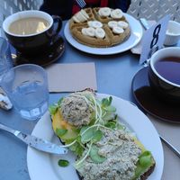Tuna sandwich (and quinoa waffle in the back) at Nourish Cafe in San Francisco