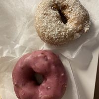 Donuts— Double Coconut (top) and Oregon Blueberry (bottom)  at Nourish Cafe in San Francisco
