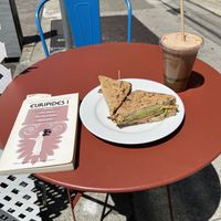 Frittata Sandwich with a Mocha  at Nourish Cafe in San Francisco