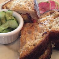 Miyoko's grilled veganmozz cheese sandwich.  at Nourish Cafe in San Francisco